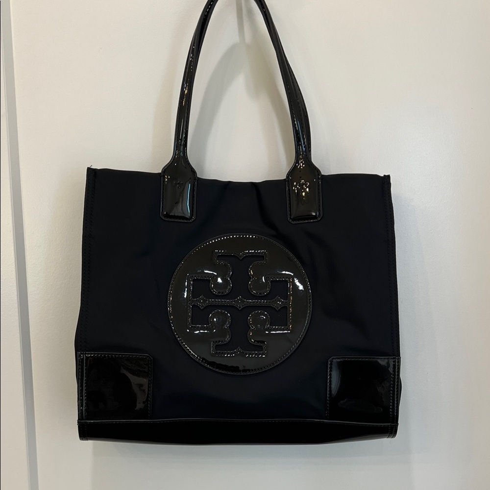 Tory Burch Black Tote with Glossy Accents